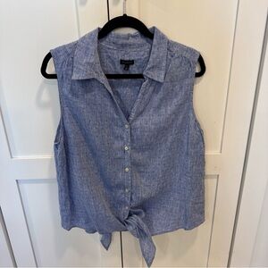 Talbots Sleeveless Tie-Front Button-Down Top in Light Blue linen XL